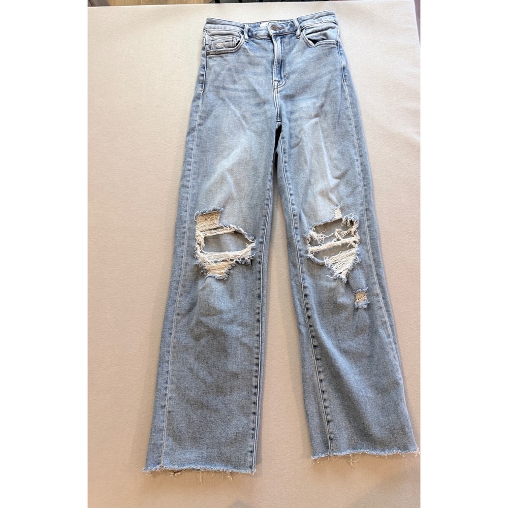 Hidden Jeans Los Angeles High Rise Wide Leg Distressed Light Wash Denim 27